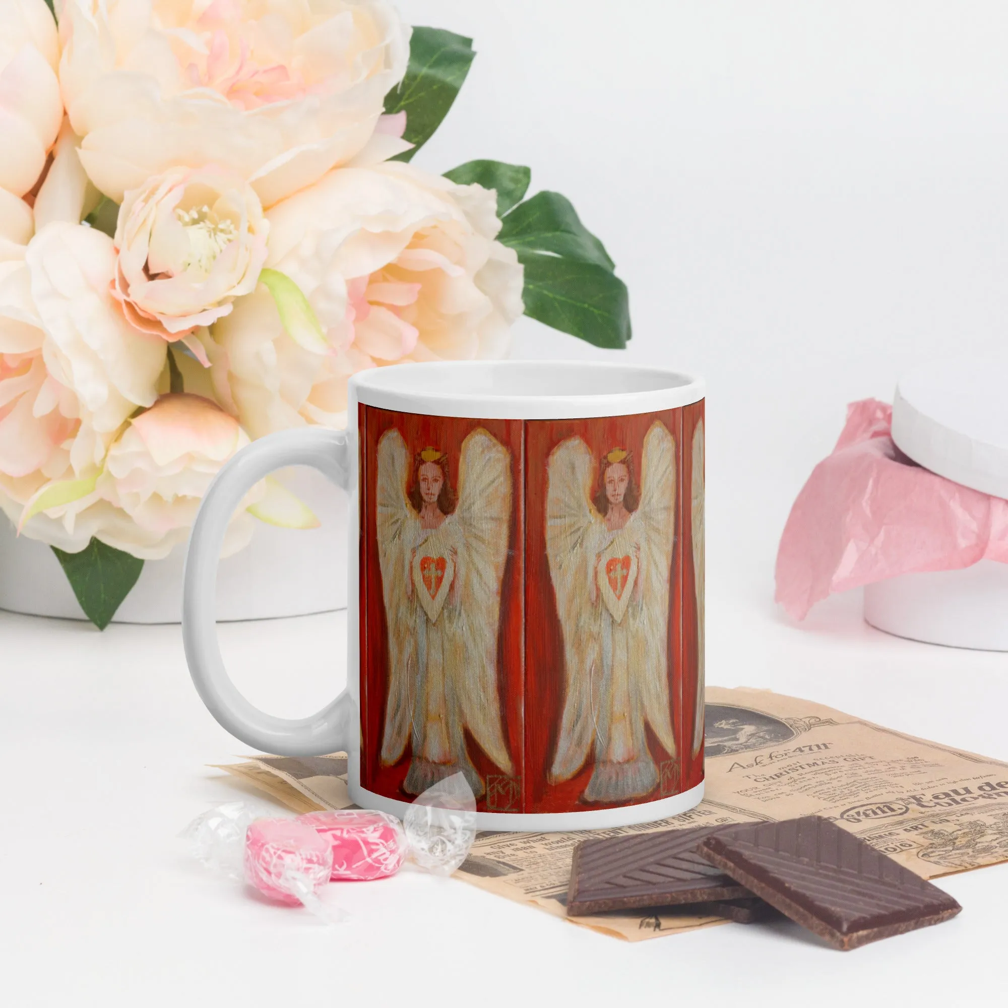 "Angel - Coral" White Glossy Mug