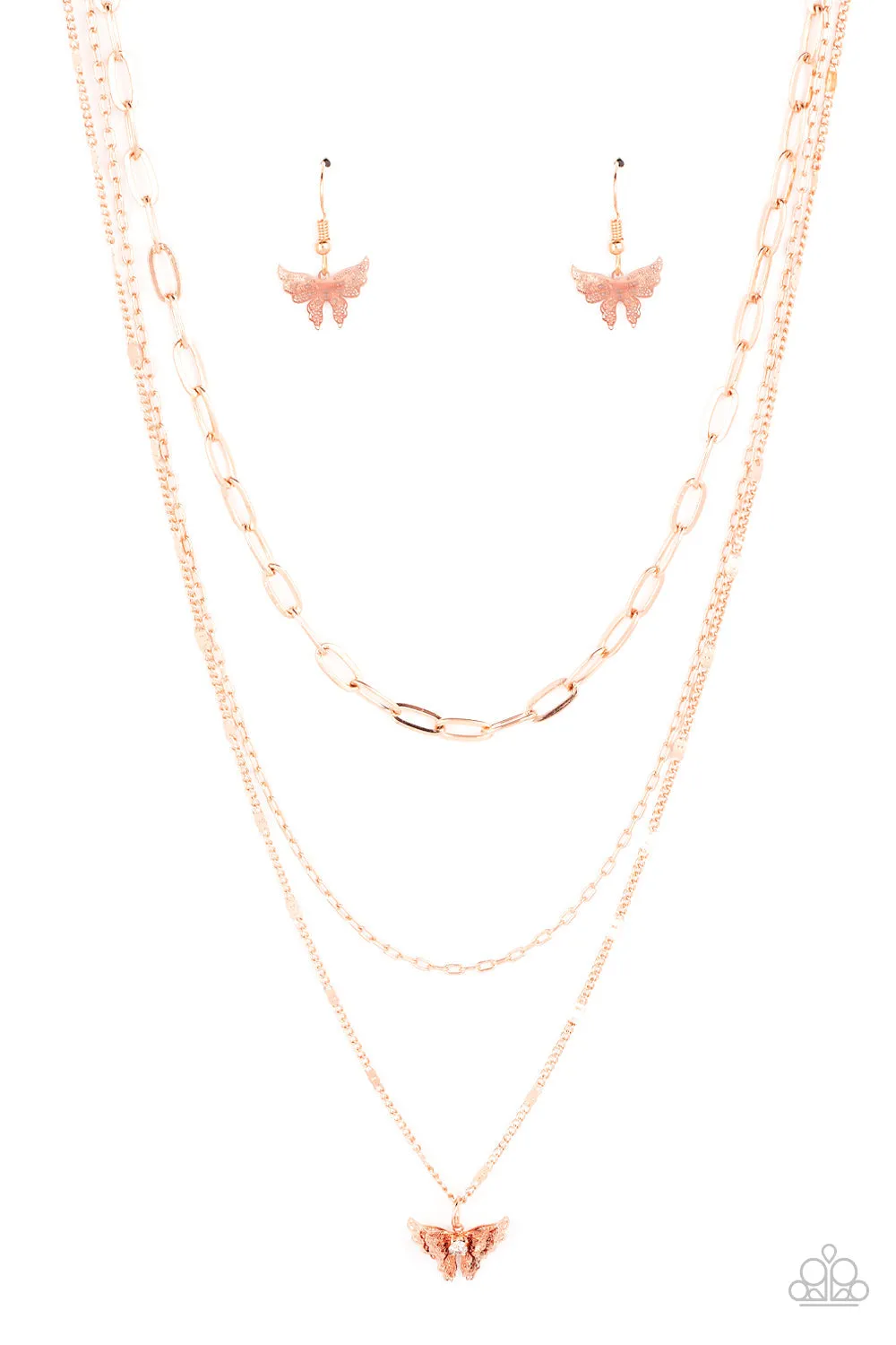 "Bountiful Butterflies" Copper Metal & Butterfly Multi Layered Necklace Set
