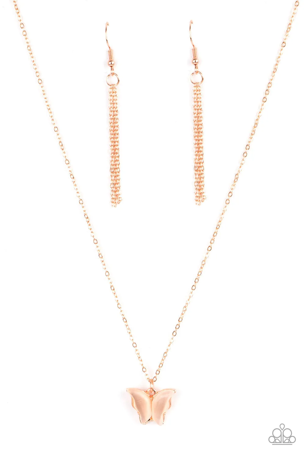 "Butterfly Prairies" Copper Metal & Golden Cats Eye Butterfly Necklace Set