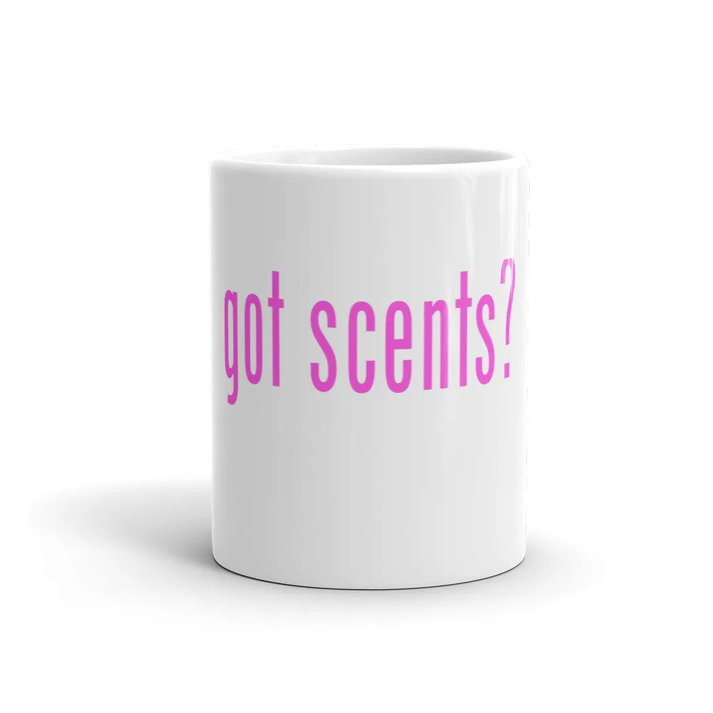 "Got Scents?" Ceramic Coffee Mug with Pink Letters