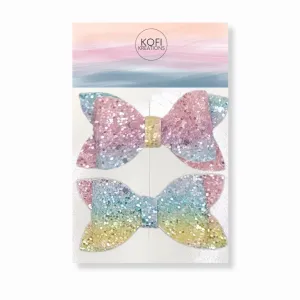 Rainbow Pigtail Glitter Hair Bows