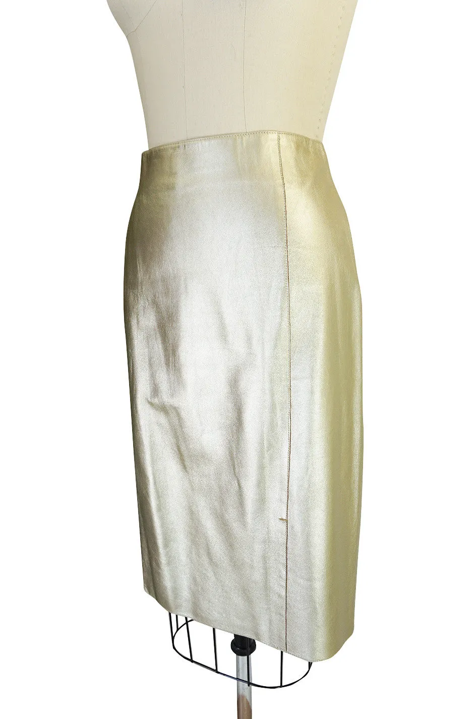 Recent Prada Muted Gold Fine Leather Skirt