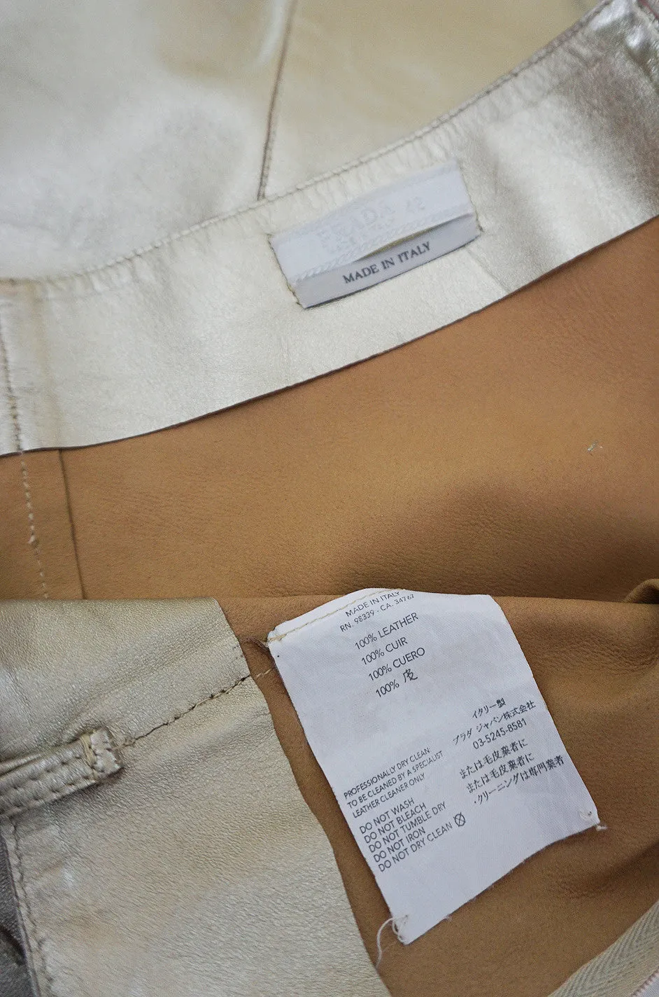 Recent Prada Muted Gold Fine Leather Skirt
