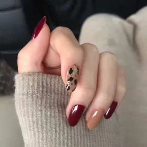 Red And Leopard Almond Tip Press On Nails Kit