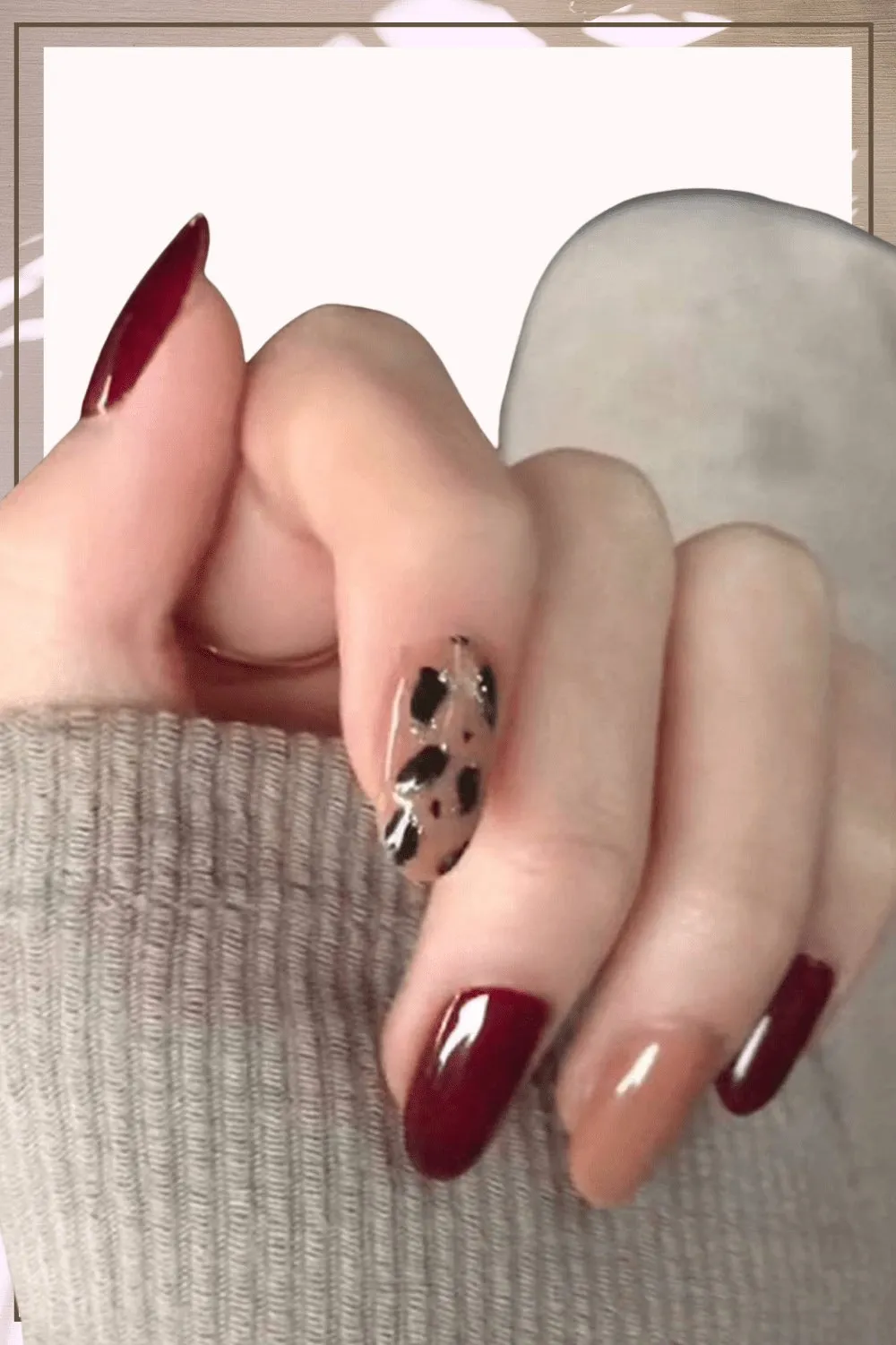 Red And Leopard Almond Tip Press On Nails Kit