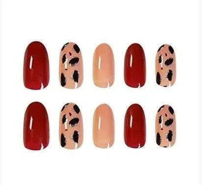 Red And Leopard Almond Tip Press On Nails Kit
