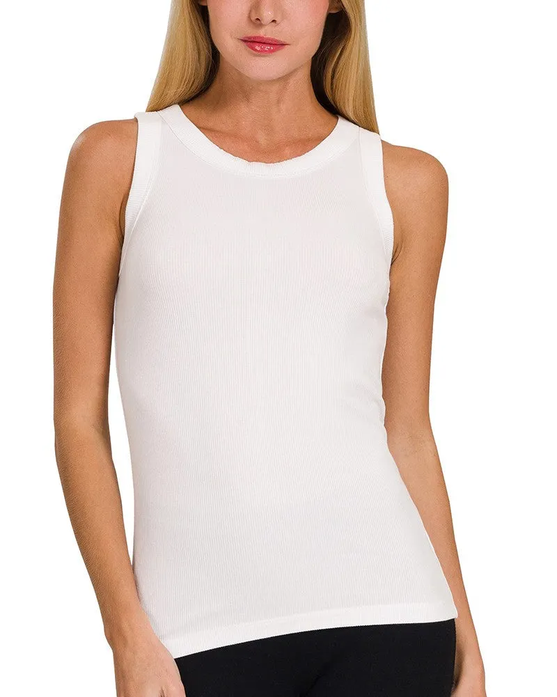 Ribbed Round Neck Tank - Off White