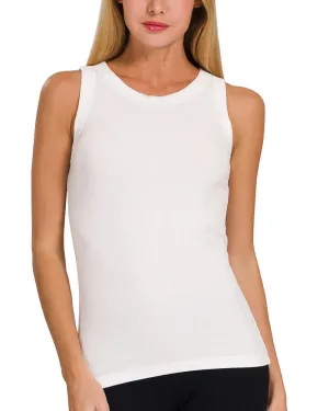 Ribbed Round Neck Tank - Off White