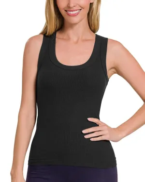 Ribbed Scoop Neck Tank - Black