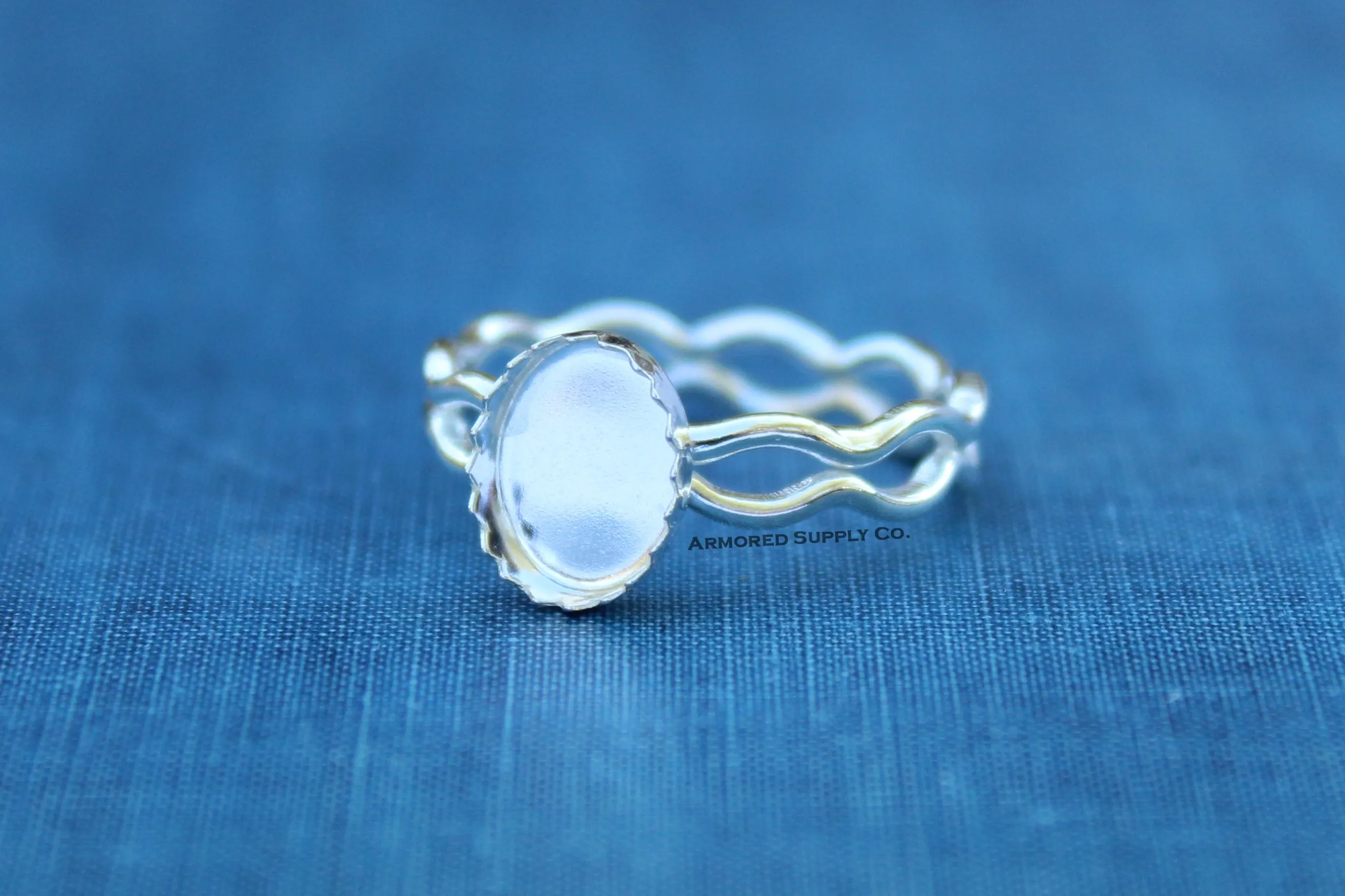 Ripple Ring Serrated Oval Bezel Cup Ring blank Setting