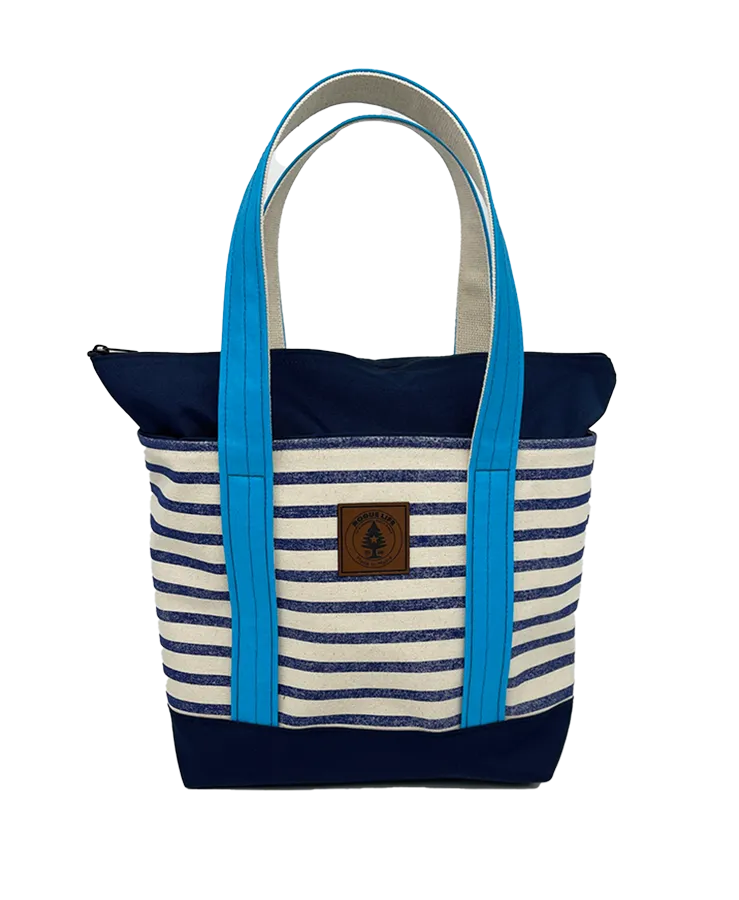 Rogue's Navy Striped Medium Tote Bag - Navy/Turquoise