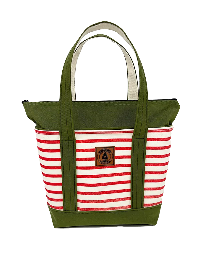Rogue's Red Striped Medium Tote Bag - Moss