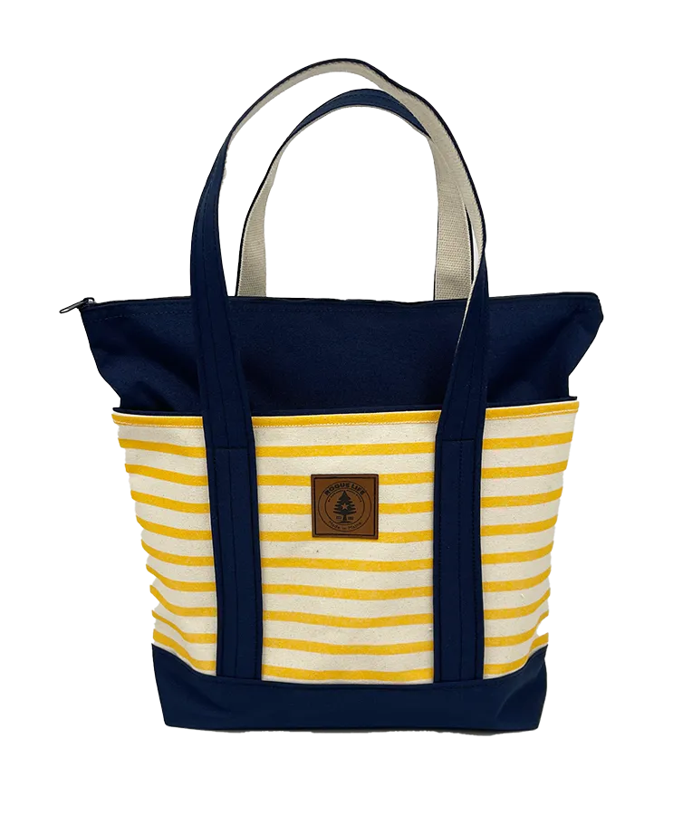 Rogue's Yellow Striped Medium Tote Bag - Navy