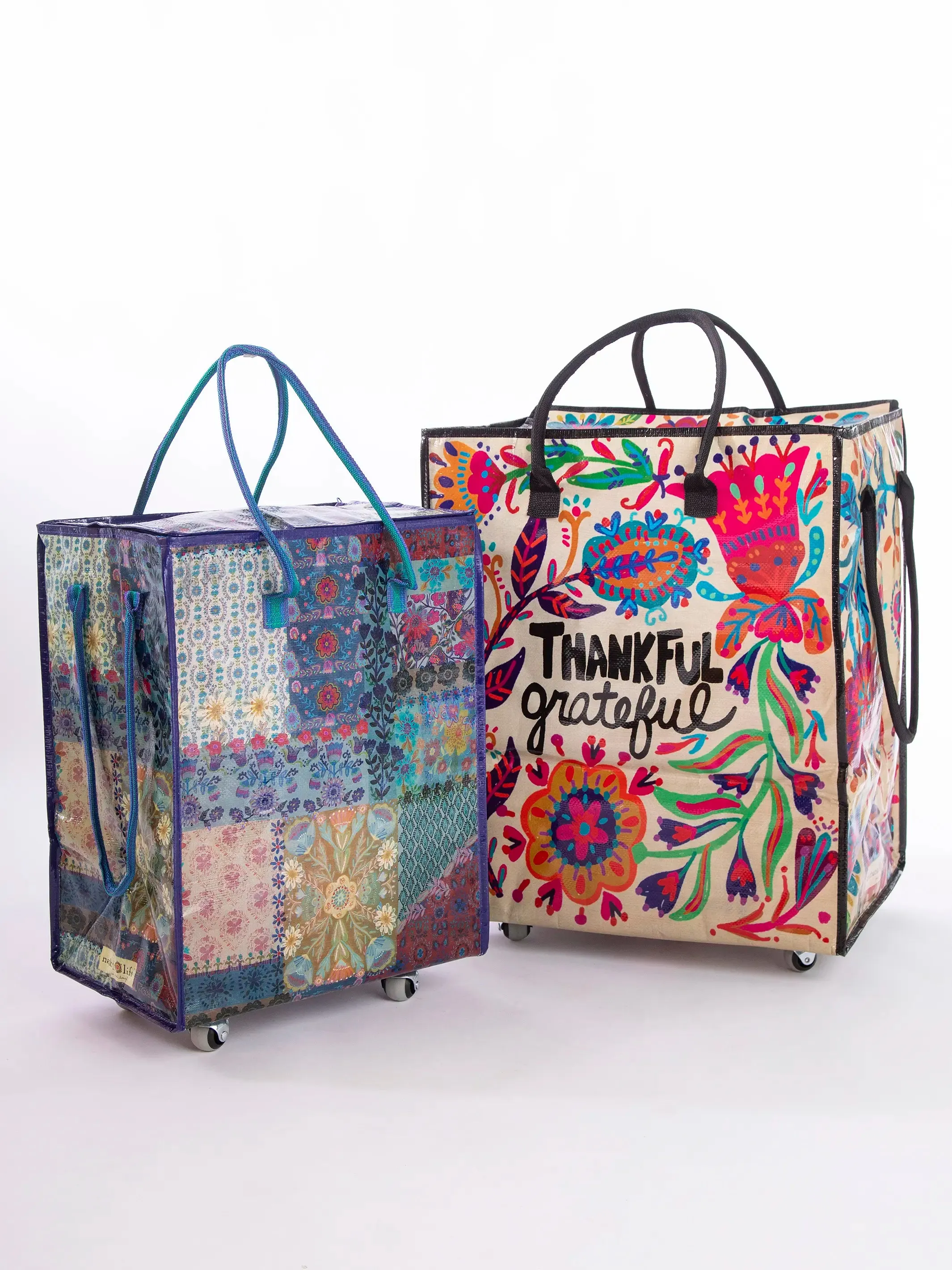 Rolling Tote Bag - Blue Patchwork