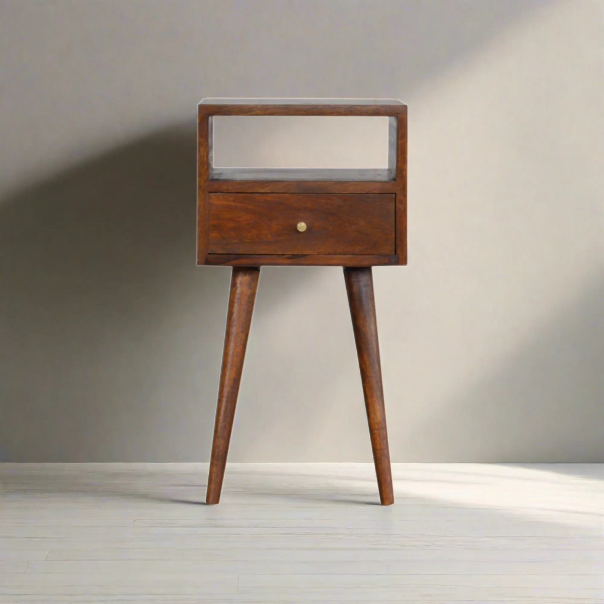 RONAN Narrow Bedside Table in Chestnut Finish