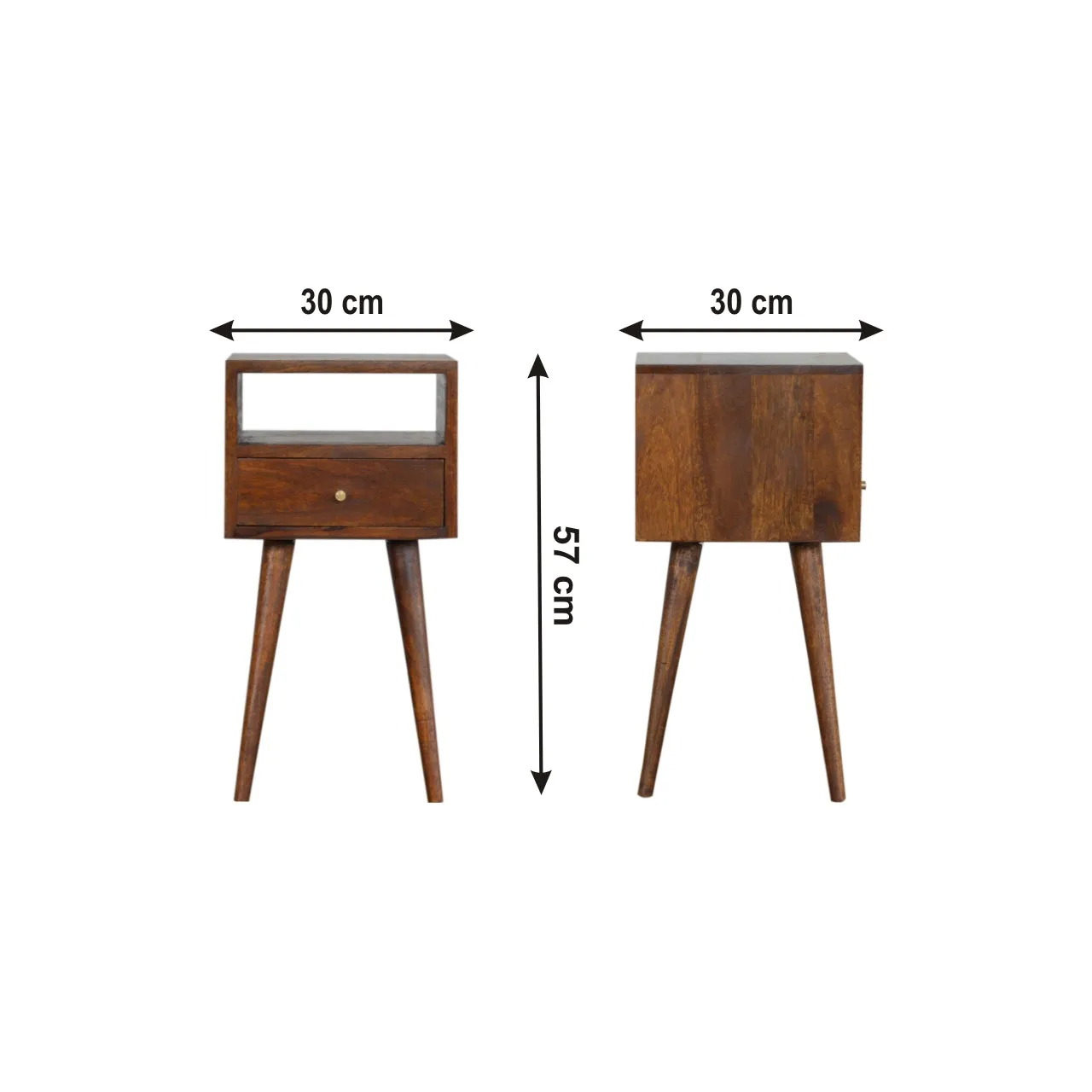 RONAN Narrow Bedside Table in Chestnut Finish