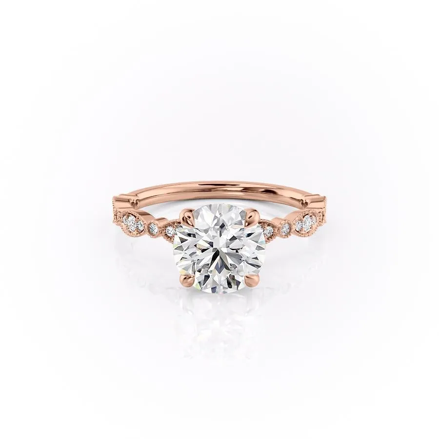 Round Cut Moissanite Engagement Ring, Vintage Design
