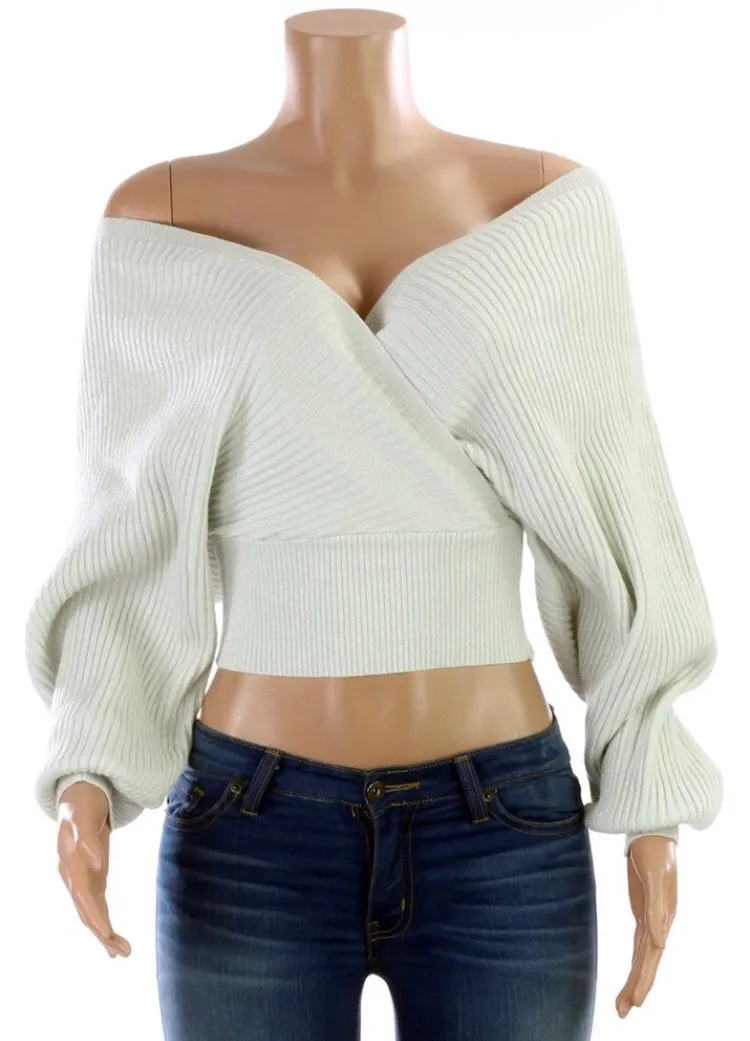 SHINY KNIT WRAP TOP