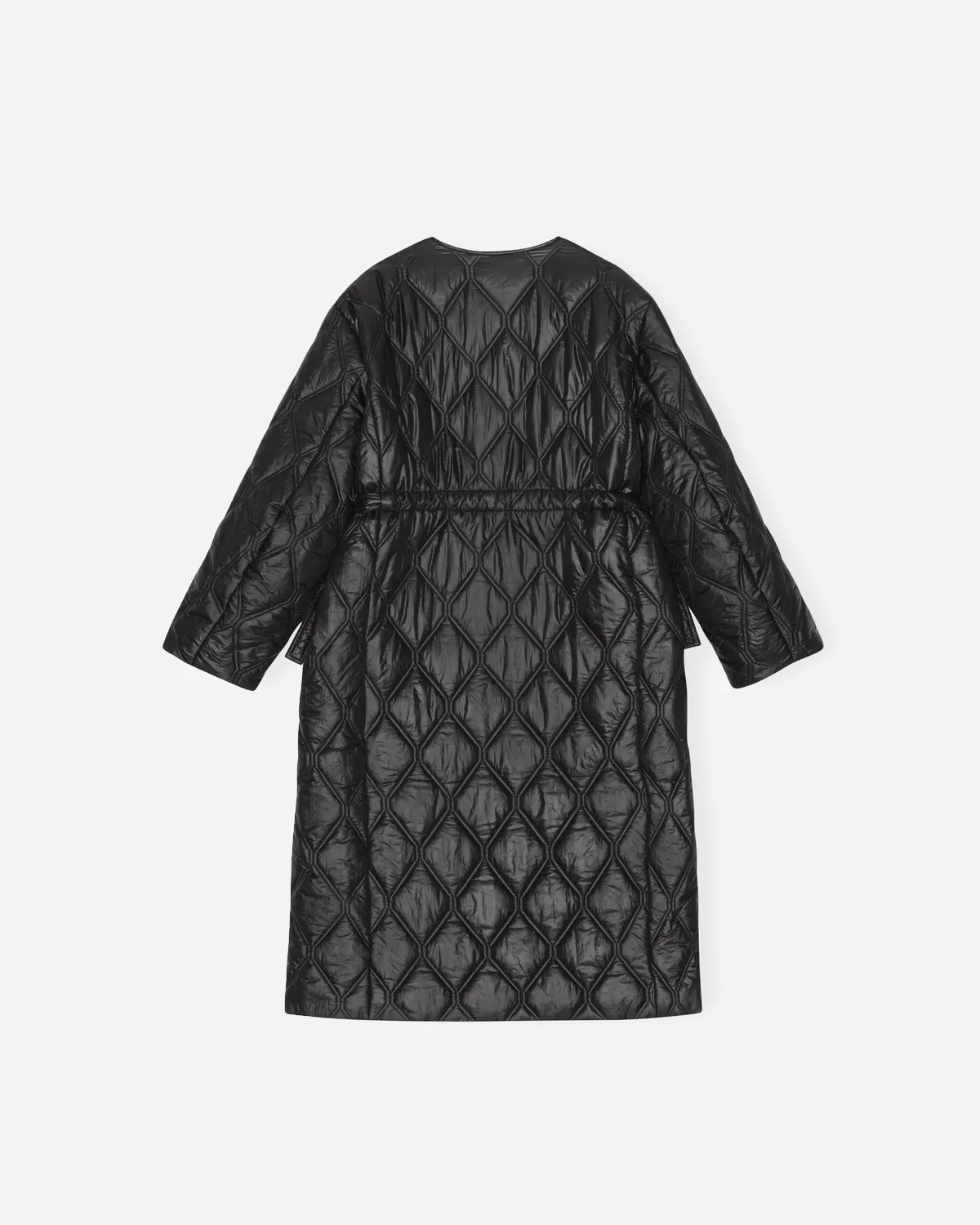Shiny Quilt Long Coat - Black