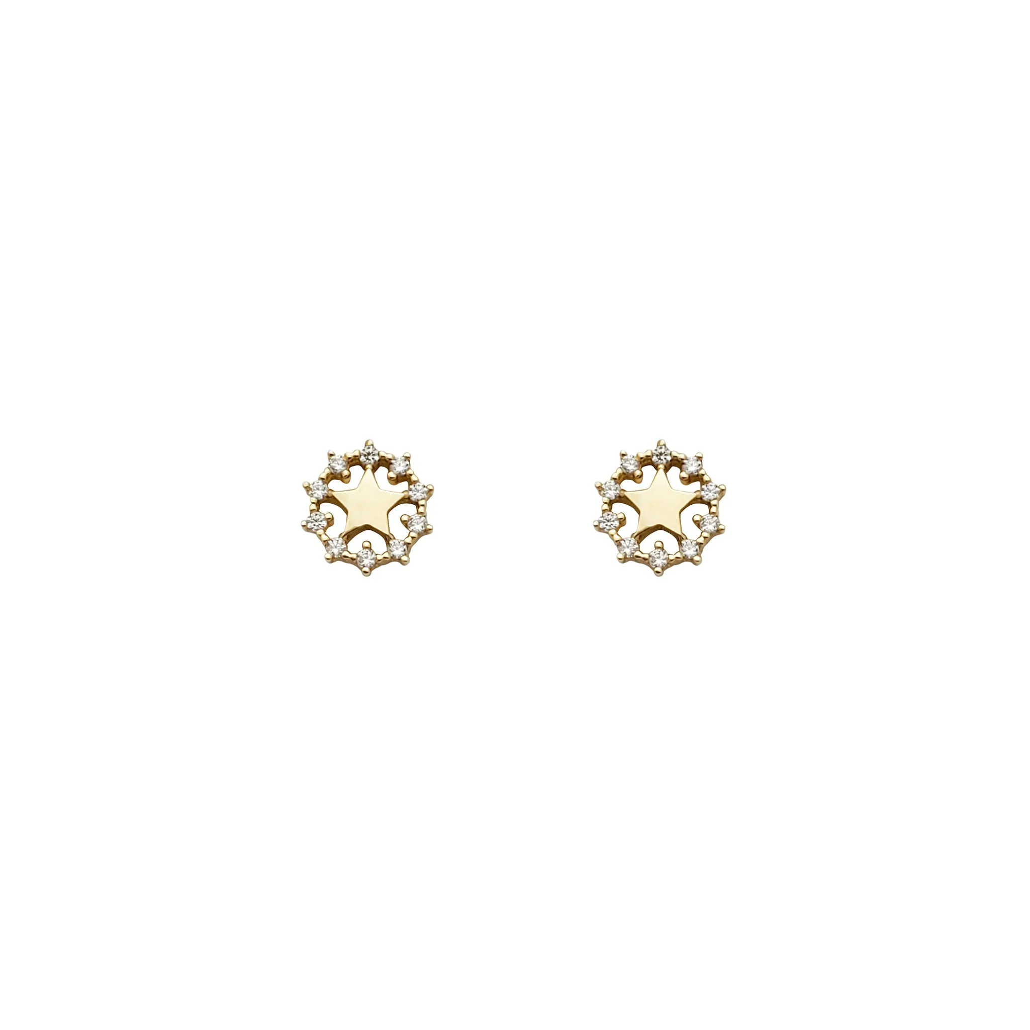 Shiny Star CZ Stud Earrings (14K)