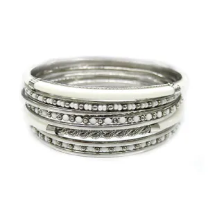 SILVER AND WHITE SET OF 9PCS PLAIN INDIAN BANGLES WITH BONE #KB7808_S-IVORY (14th Floor)
