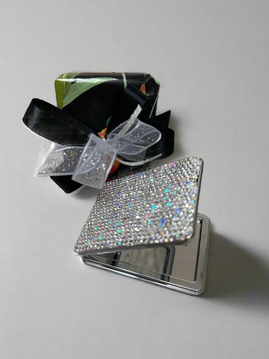 Silver Crystal Compact Mirror