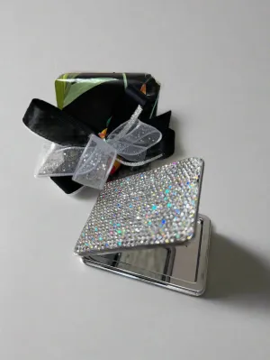 Silver Crystal Compact Mirror