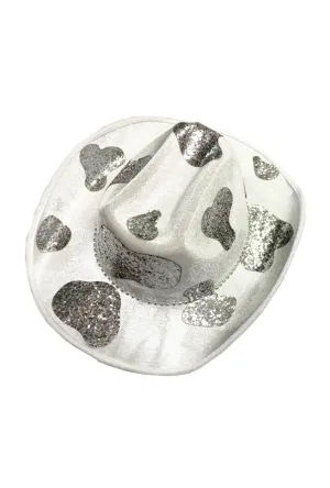 Silver Glitter Cow Print Cowboy Hat