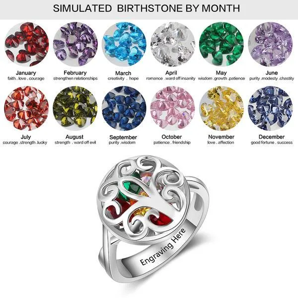 Silver Personalized ring with birthstones custom name jewelry for her mothers ring