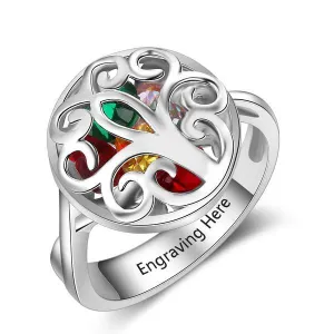 Silver Personalized ring with birthstones custom name jewelry for her mothers ring