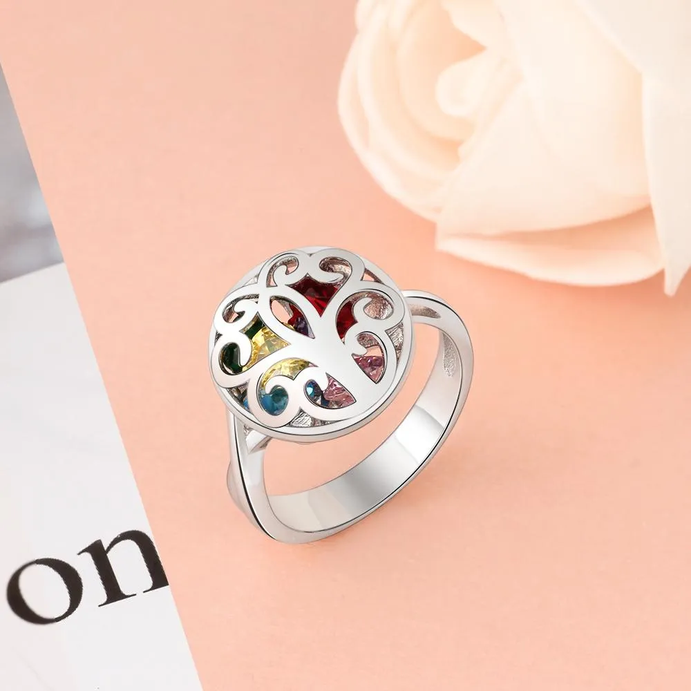 Silver Personalized ring with birthstones custom name jewelry for her mothers ring
