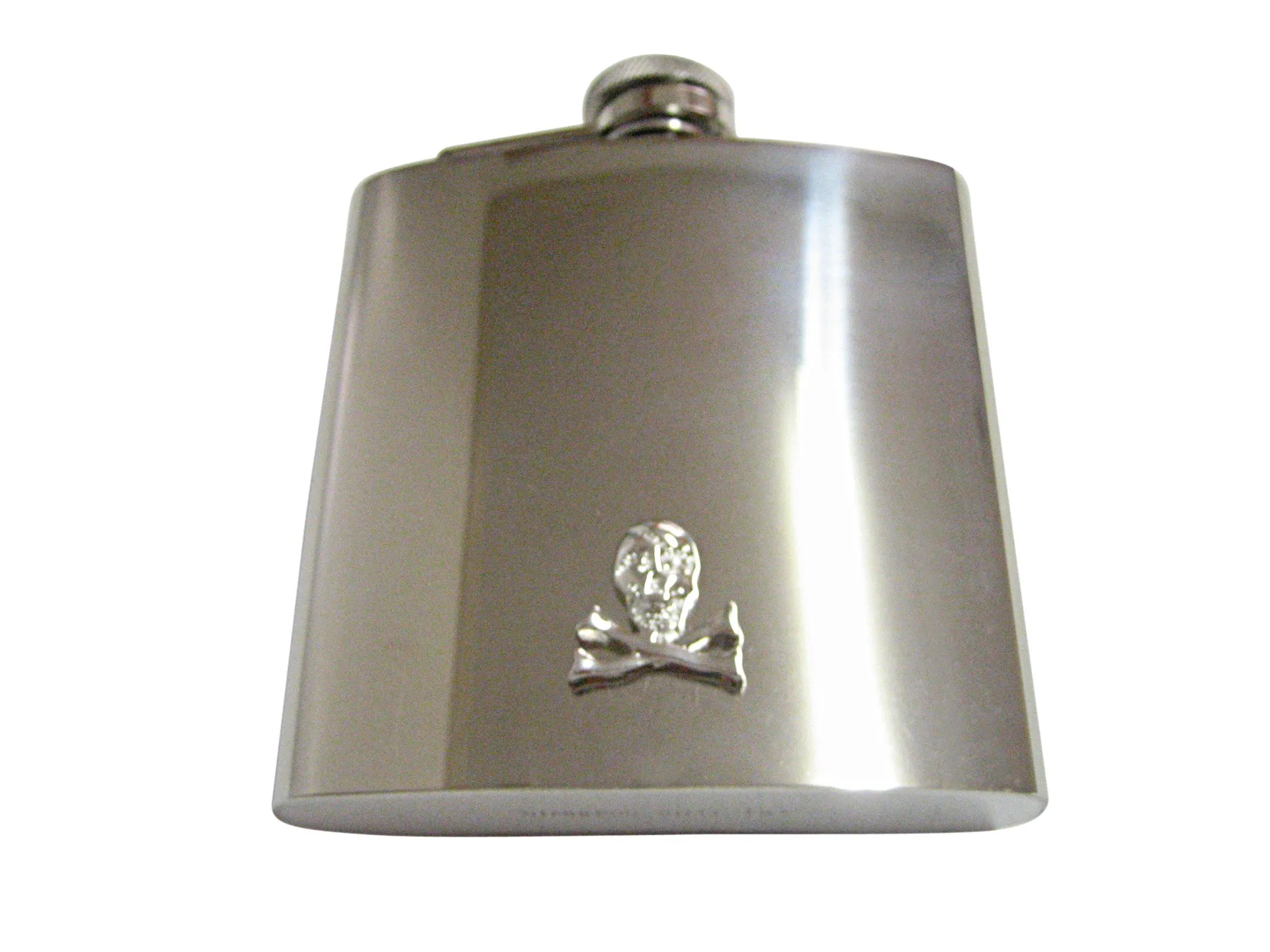 Silver Toned Shiny Skull Cross Bone 6 Oz. Stainless Steel Flask