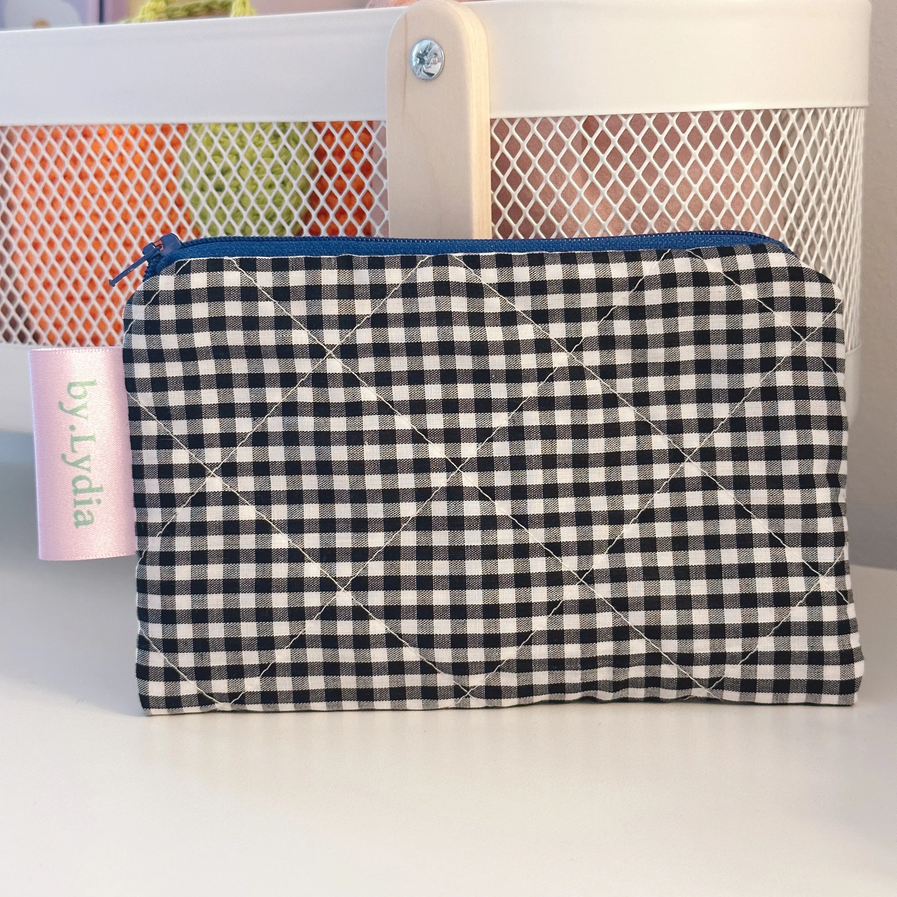 Small Flat Pouch - Black Gingham