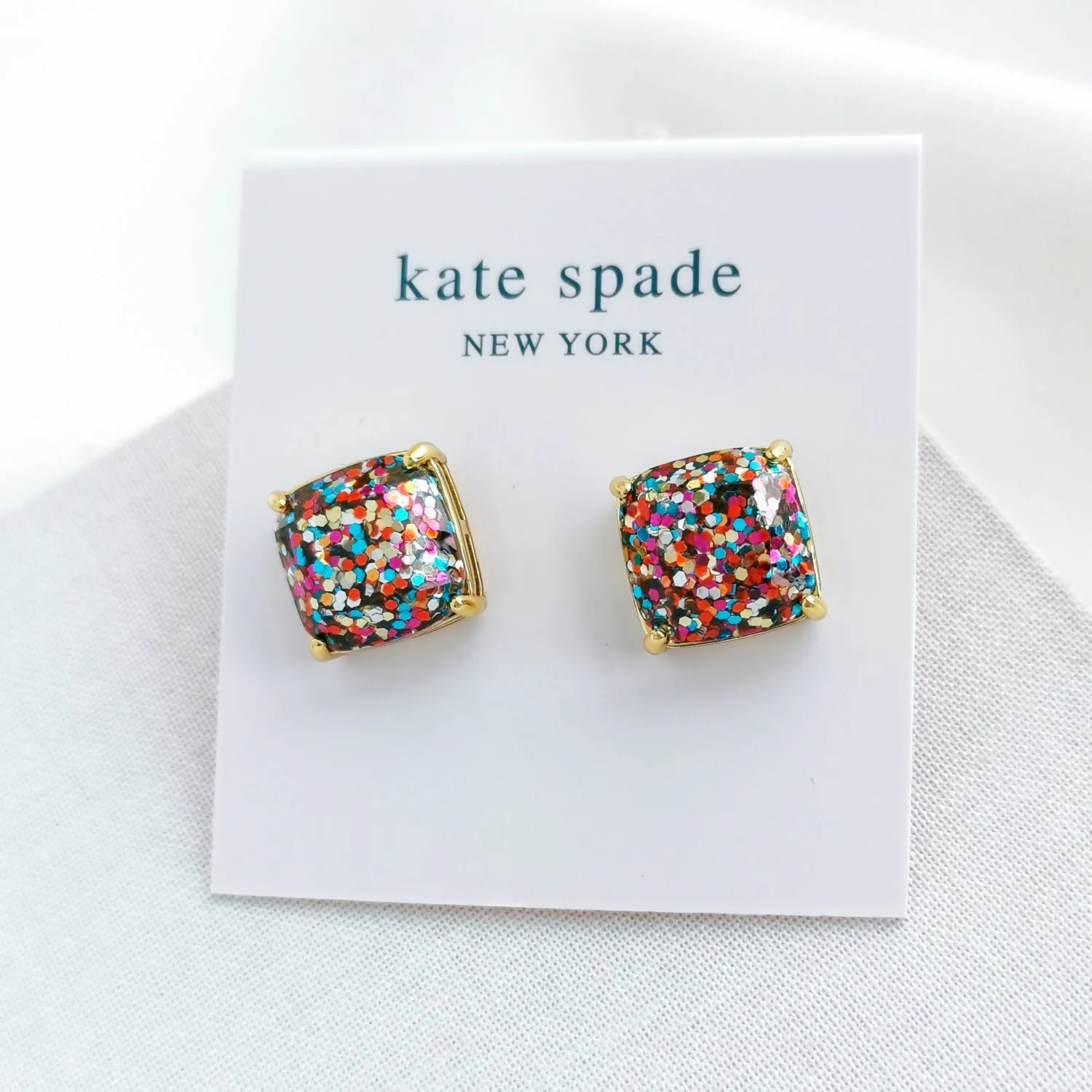 Small Square Stud Earrings (Multi Glitter)