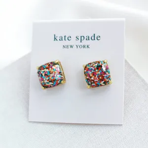 Small Square Stud Earrings (Multi Glitter)
