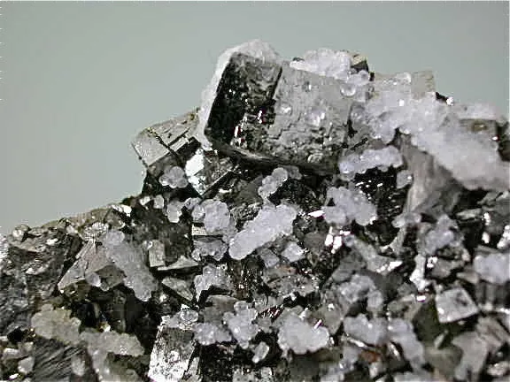 SOLD Calcite on Arsenopyrite, Trepca Complex, Kosovska Municipality, Kosovo, Mined 2014, Small Cabinet 3.0 x 5.3 x 7.7 cm, $125.  Online 4/6/15.