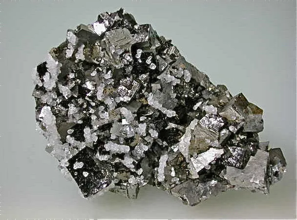 SOLD Calcite on Arsenopyrite, Trepca Complex, Kosovska Municipality, Kosovo, Mined 2014, Small Cabinet 3.0 x 5.3 x 7.7 cm, $125.  Online 4/6/15.