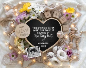 Spring Pregnancy Announcement - Spring Flowers And Heart Board Digital