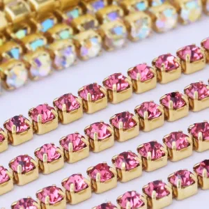 SS6 Chain Rose red Rhinestone Chain Various Colors Crystal Compact Close Gold Chain 3.6Meters