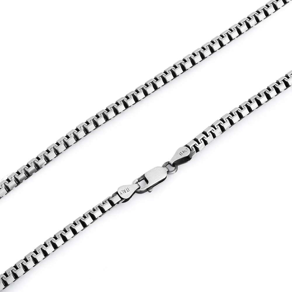 Sterling Silver  9" Flat Box Chain Bracelet 3.0mm