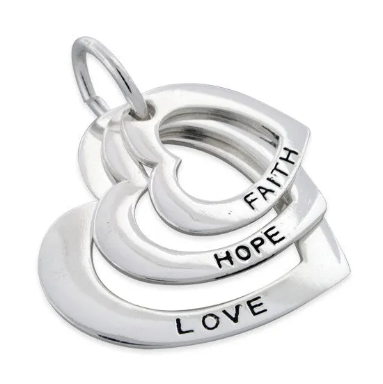 Sterling Silver Faith-Hope-Love Heart Pendant