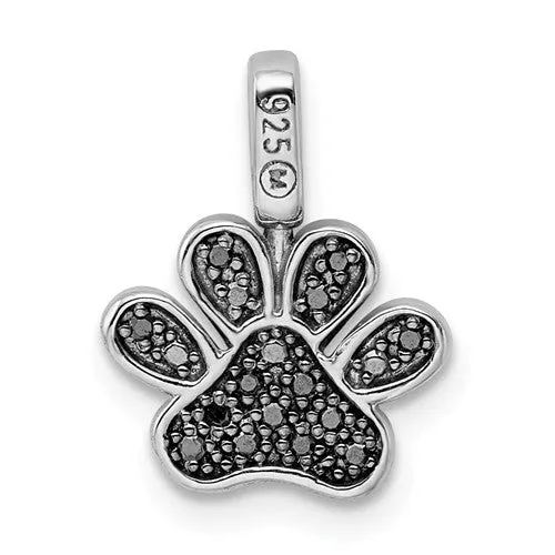 Sterling Silver Genuine Black And White Diamond Reversible Paw Print Pendant