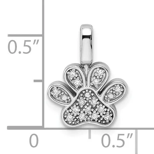 Sterling Silver Genuine Black And White Diamond Reversible Paw Print Pendant
