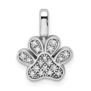Sterling Silver Genuine Black And White Diamond Reversible Paw Print Pendant