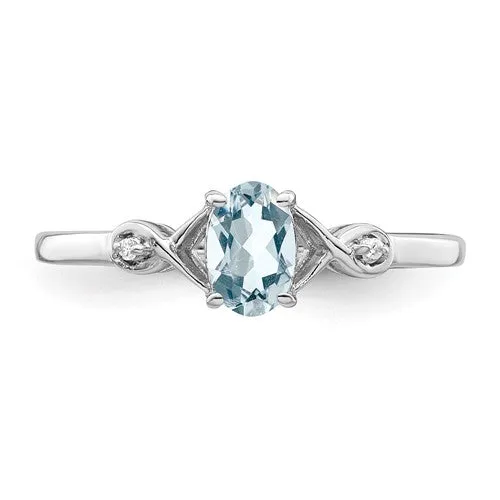 Sterling Silver Genuine Oval Gemstone and Diamond Ring