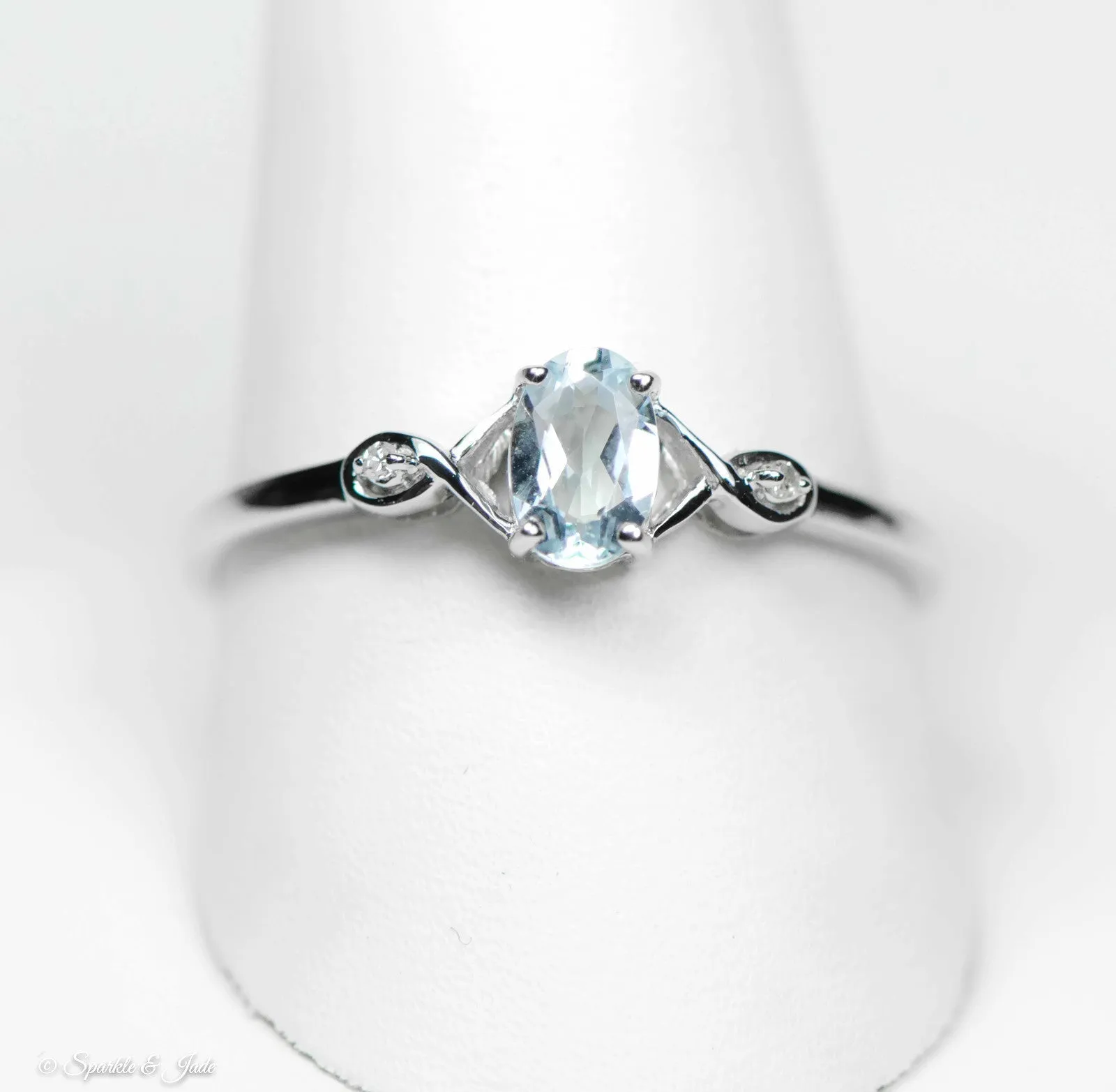 Sterling Silver Genuine Oval Gemstone and Diamond Ring