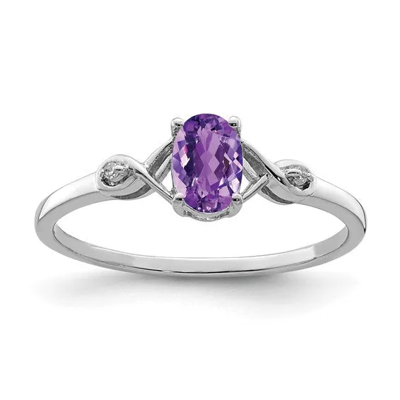 Sterling Silver Genuine Oval Gemstone and Diamond Ring