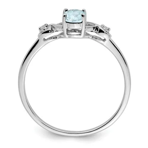Sterling Silver Genuine Oval Gemstone and Diamond Ring