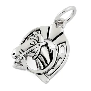 Sterling Silver Horse in Horse Shoe Pendant