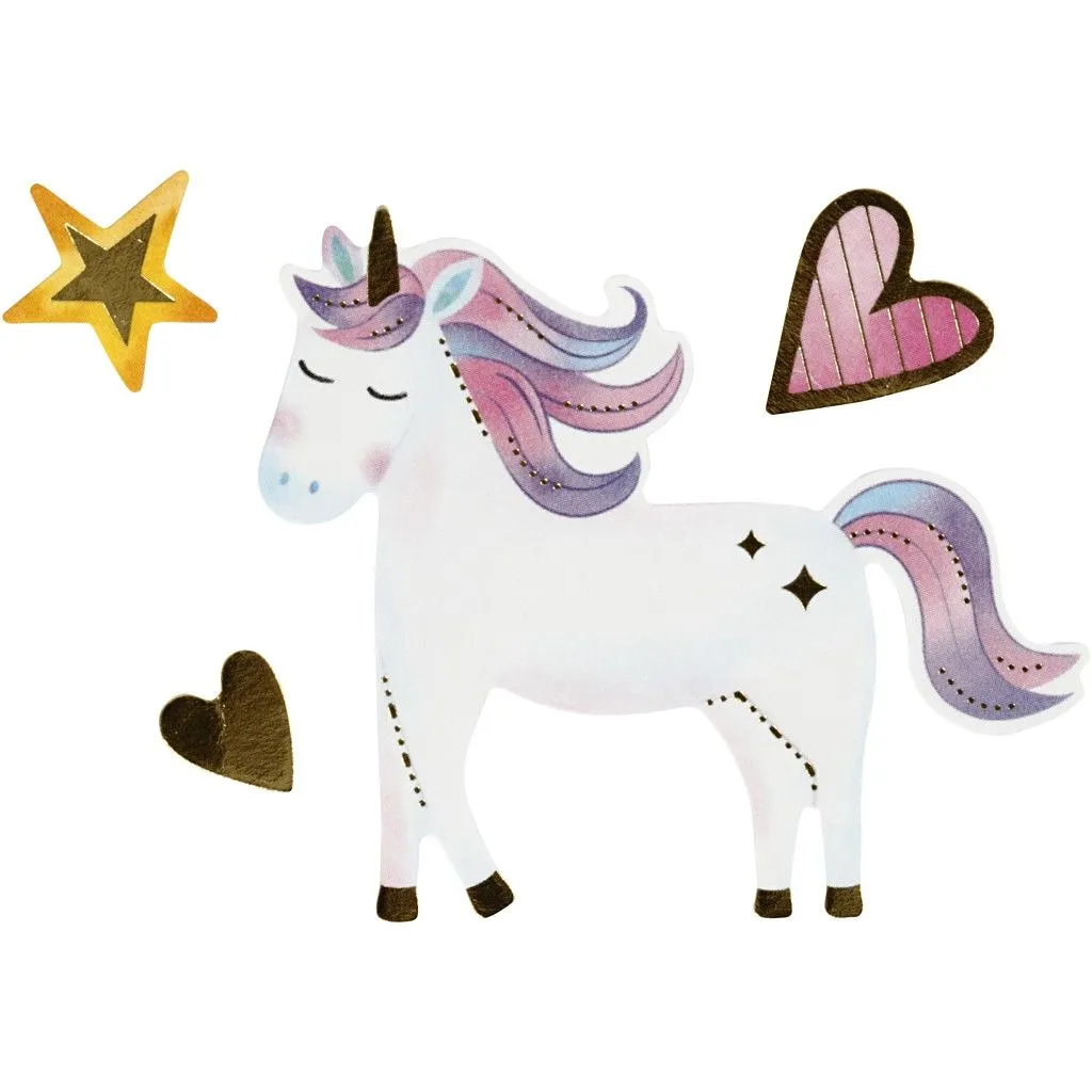 Stickers, sheet 15x16.5cm, approx. 31 pc, unicorn, 1 sheet